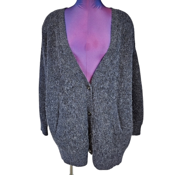 Free People Blue Gorpcore Oversized Button Up Mohair Cardigan Size XS Women - Picture 1 of 10